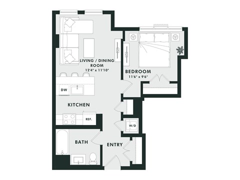 A black and white image of a floor plan for a home.